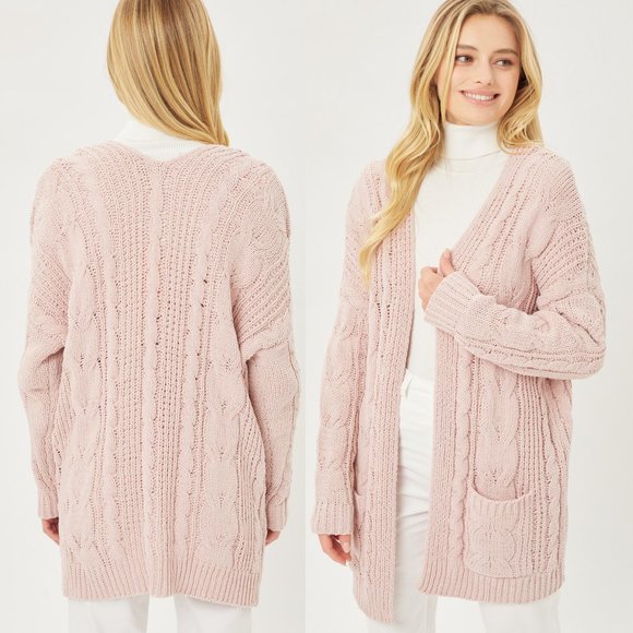 NEW Chunky Cable Rib Knit Open Front Long Cardigan - Picture 5 of 11